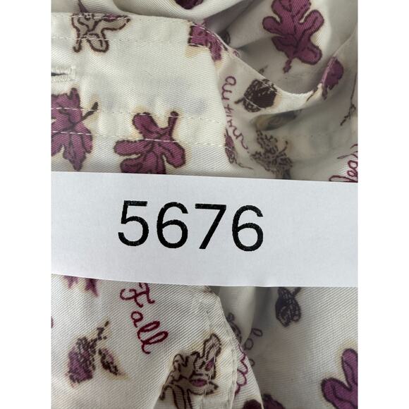Cabin Creek Size L Floral Print Casual Button Top White Long Sleeve Collar - Picture 7 of 7